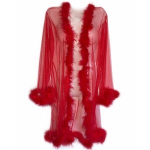 LAST ONE Red Short Mesh Fur Robe